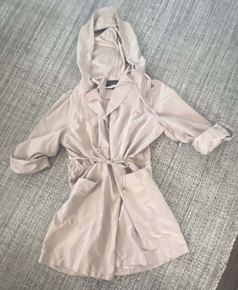 Love Tree Hooded Trench Coat Size Medium Beige
